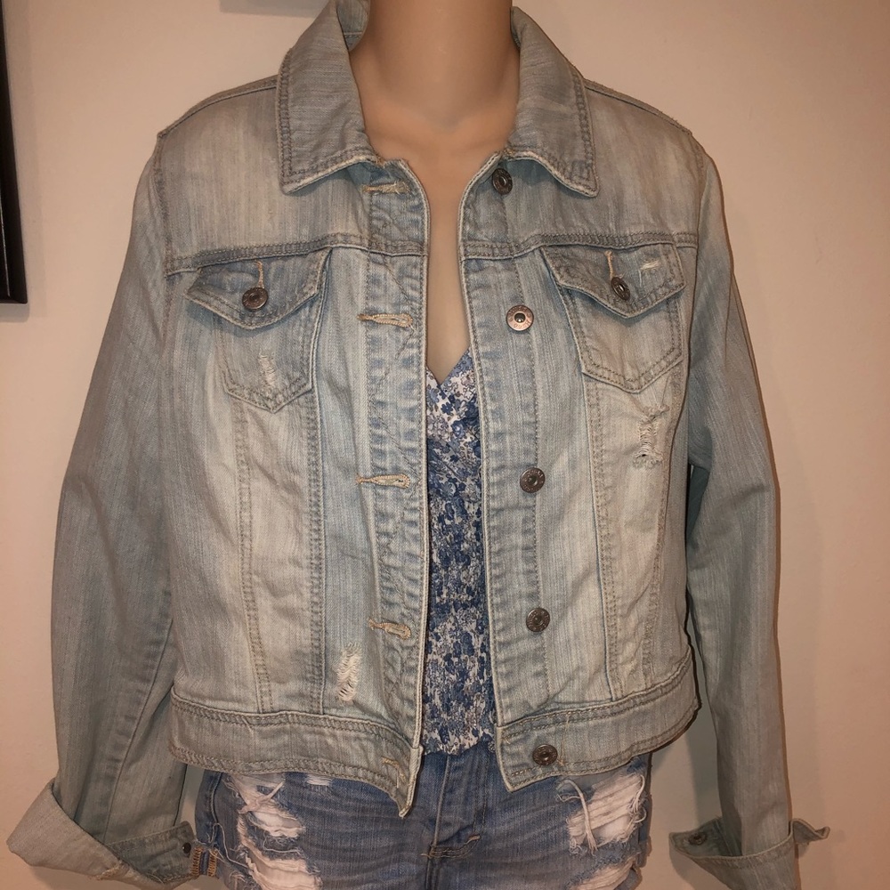 Mudd Distressed Denim Jacket Light Blue XL Juniors